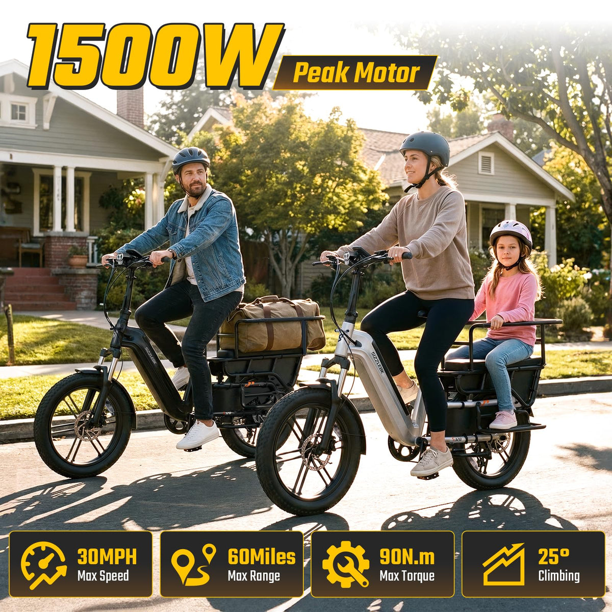 SISIGAD for Adults, 750W Motor, 20'' Fat Tire , Cargo