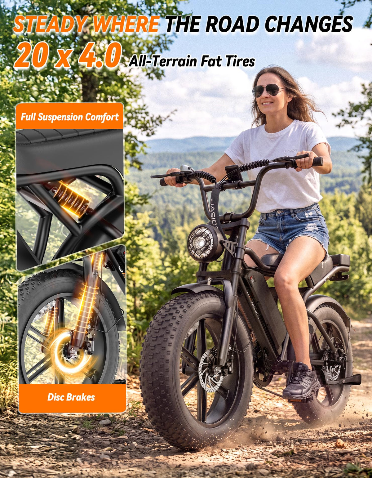 Jasion RetroVolt, 70-Mile Range, 2000W Peak, Fat Tire
