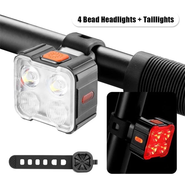 4PCS Rechargeable Bike Light Sets, Front and Rear LED Bicycle Lights